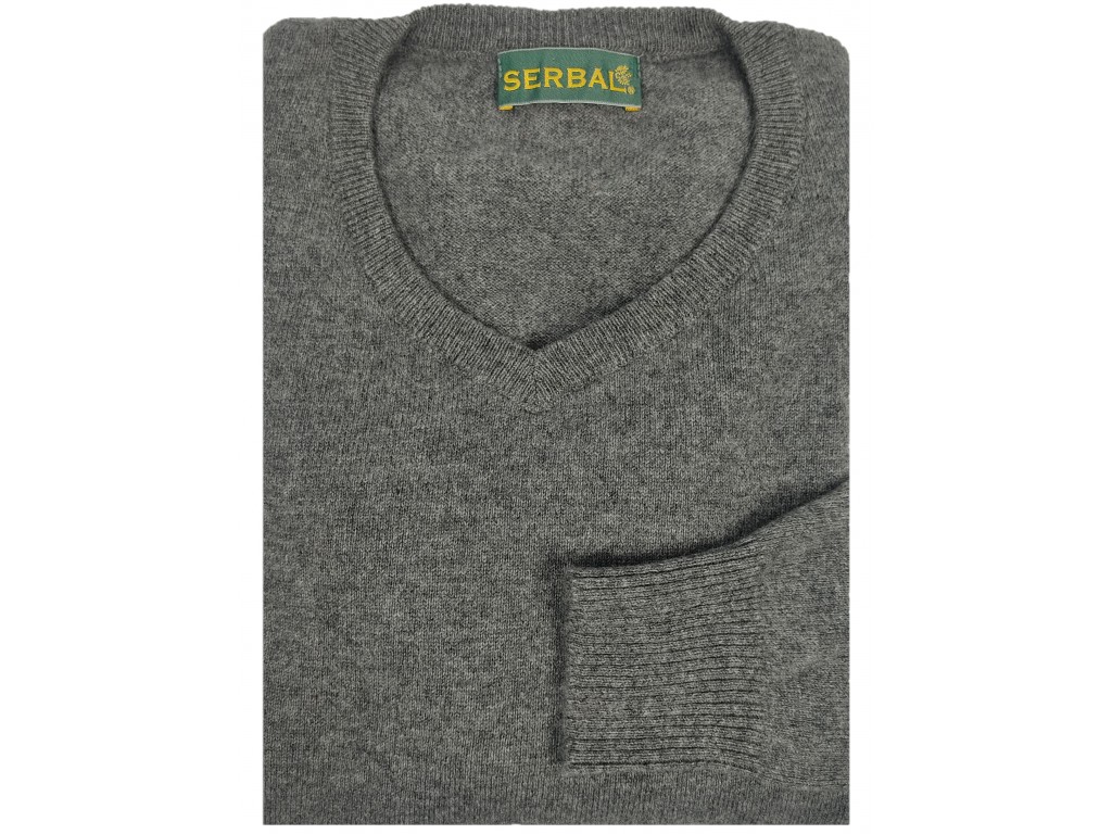 Jersey cuello pico de cashemere gris