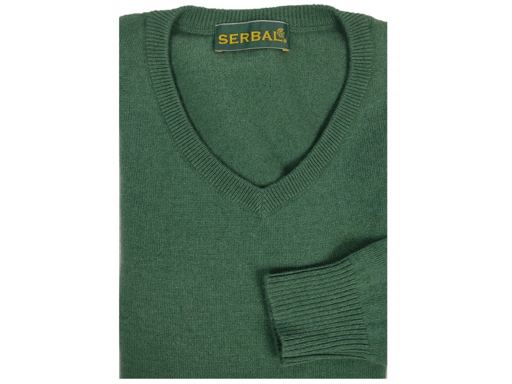Jersey cuello pico de cashemere verde claro