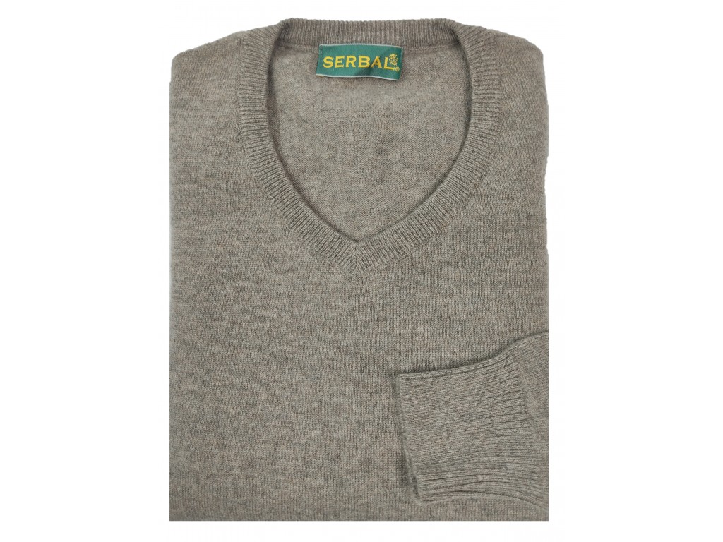 Jersey cuello pico de cashemere topo
