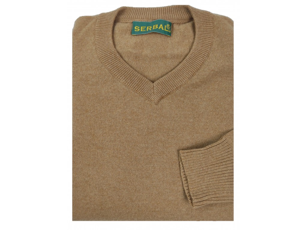 Jersey cuello pico de cashemere beige claro