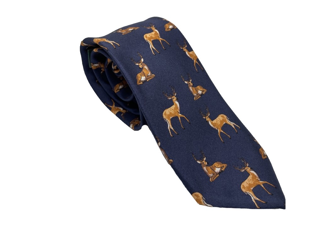 Corbata con estampado de ciervo en color azul marino
