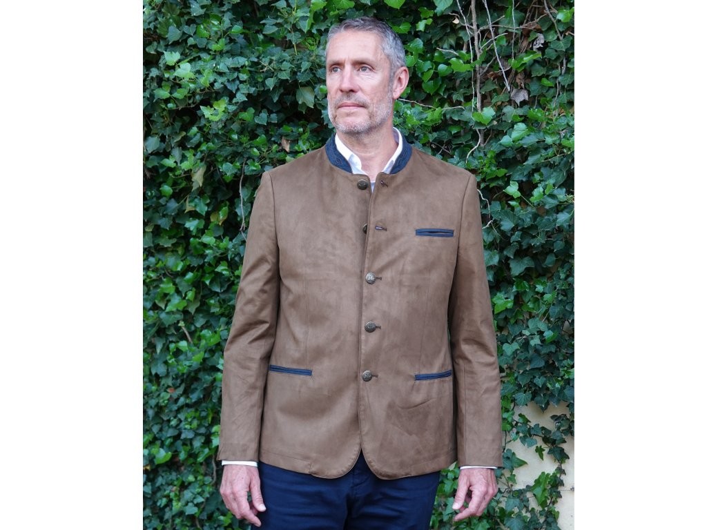 Chaqueta austríaca camel y azul