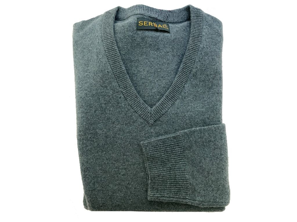 Jersey de cuello de pico lana azul caspian