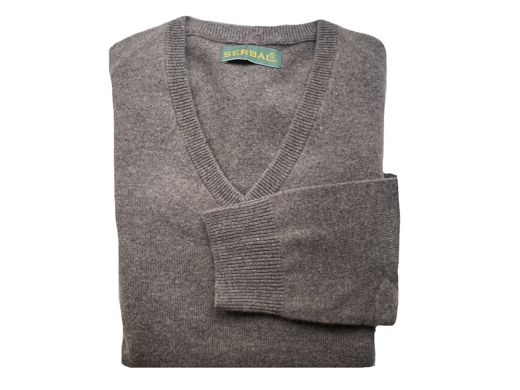 Jersey de cuello de pico lana 100% gris