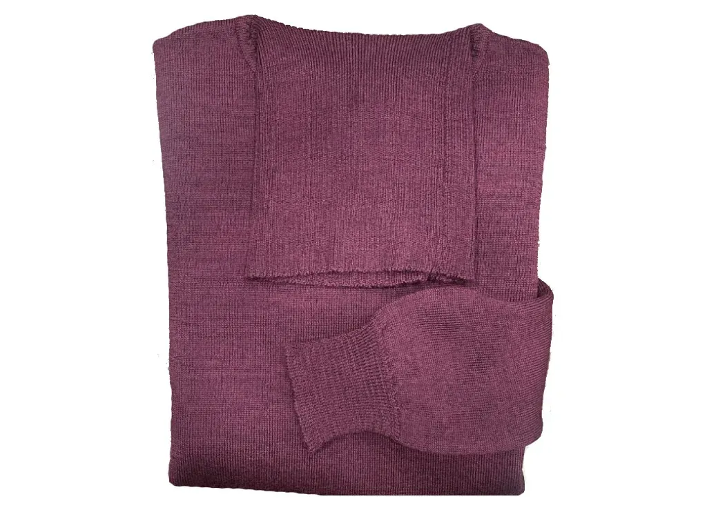 Jersey cuello vuelto lana merino berenjena
