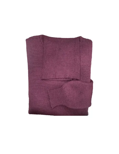 Jersey cuello vuelto lana merino berenjena