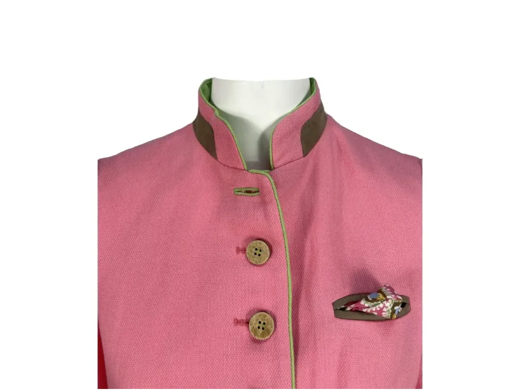Austriaca algodón rosa ribete marrón/verde