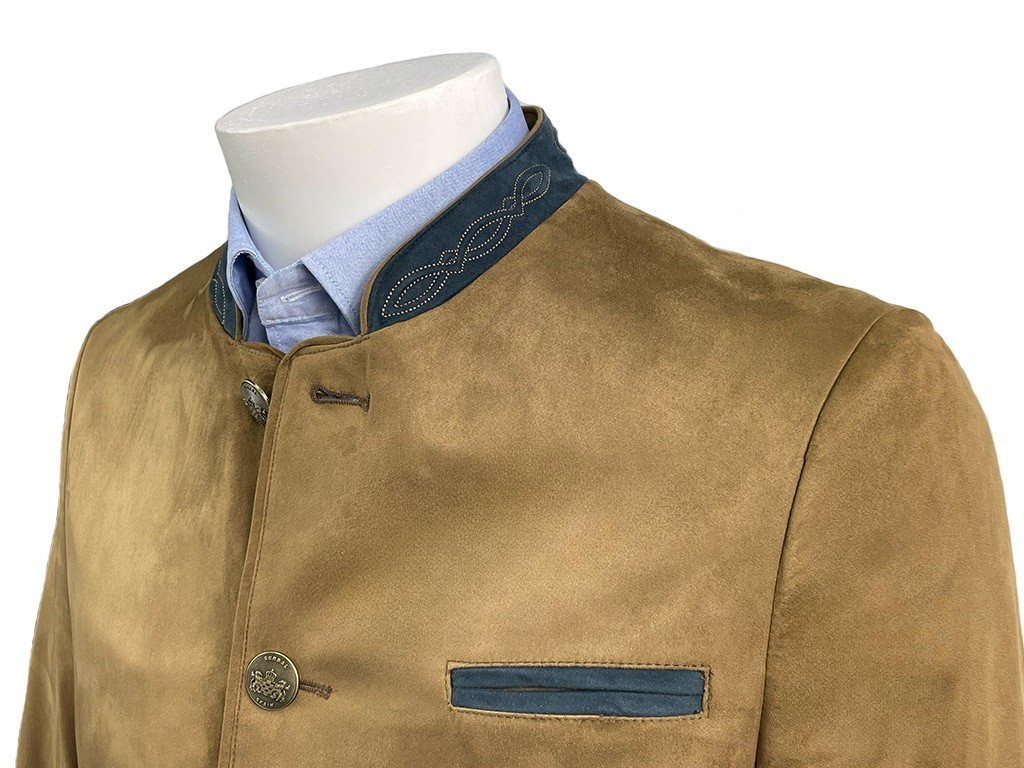 Chaqueta austríaca camel y azul