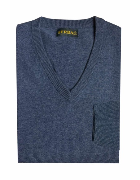 Jersey cuello redondo lana azul