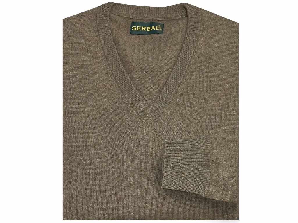 Jersey de pico cashmere 100% marrón