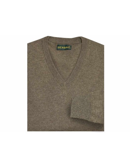 Jersey de pico cashmere 100% marrón