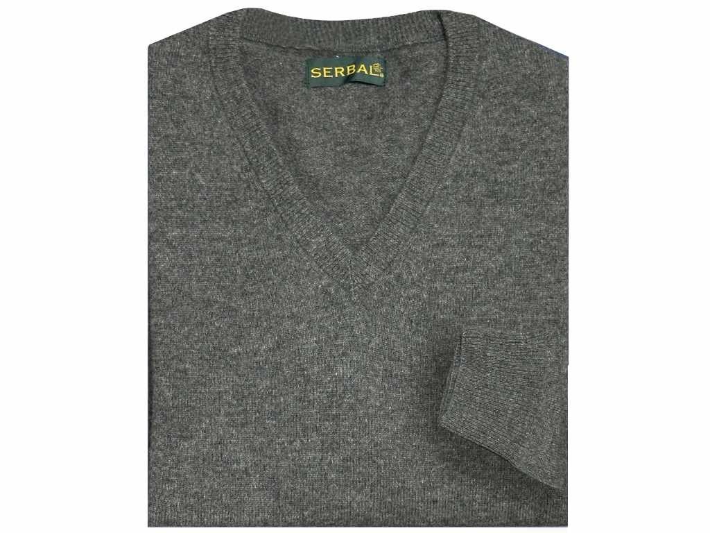 Jersey de pico cashmere 100% gris