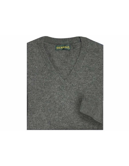 Jersey de pico cashmere 100% gris