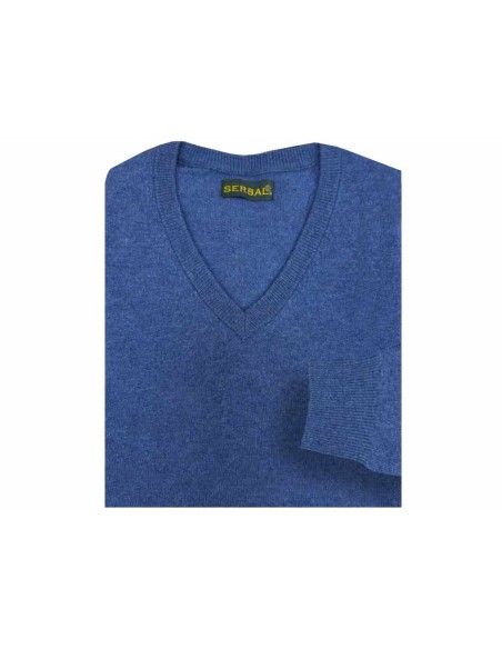 Jersey de pico cashmere 100% azul
