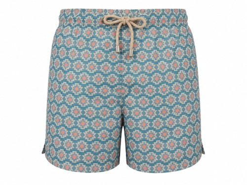 Traje de baño turquesa con estampado geométrico en varios colores