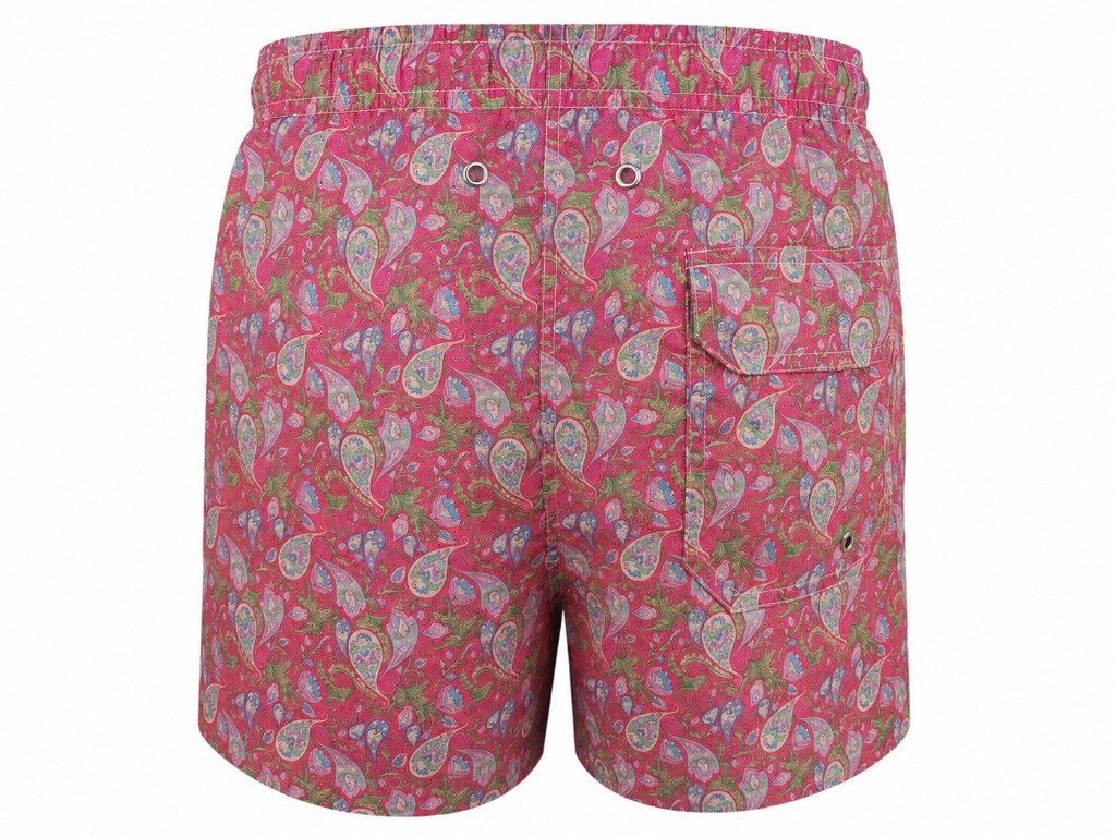 Traje de baño rosa oscuro con estampado de paisley en varios tonos