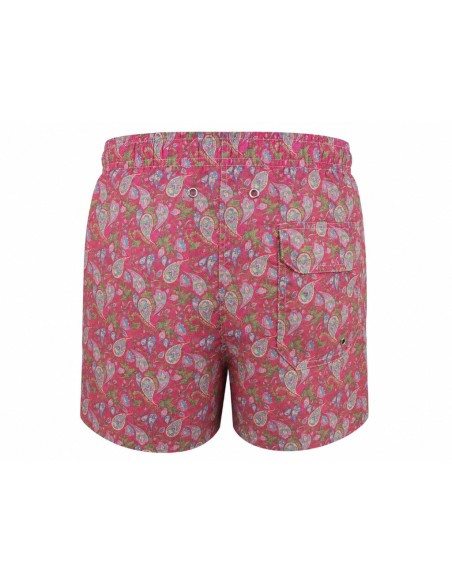 Traje de baño rosa oscuro con estampado de paisley en varios tonos