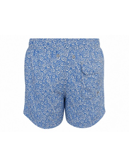 Traje de baño azul celeste con flores blancas