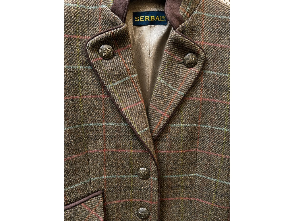 Americana de mujer tweed marrón y rojo