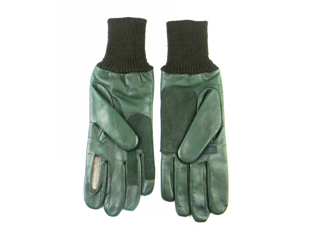 Guantes piel con apertura, verde caza