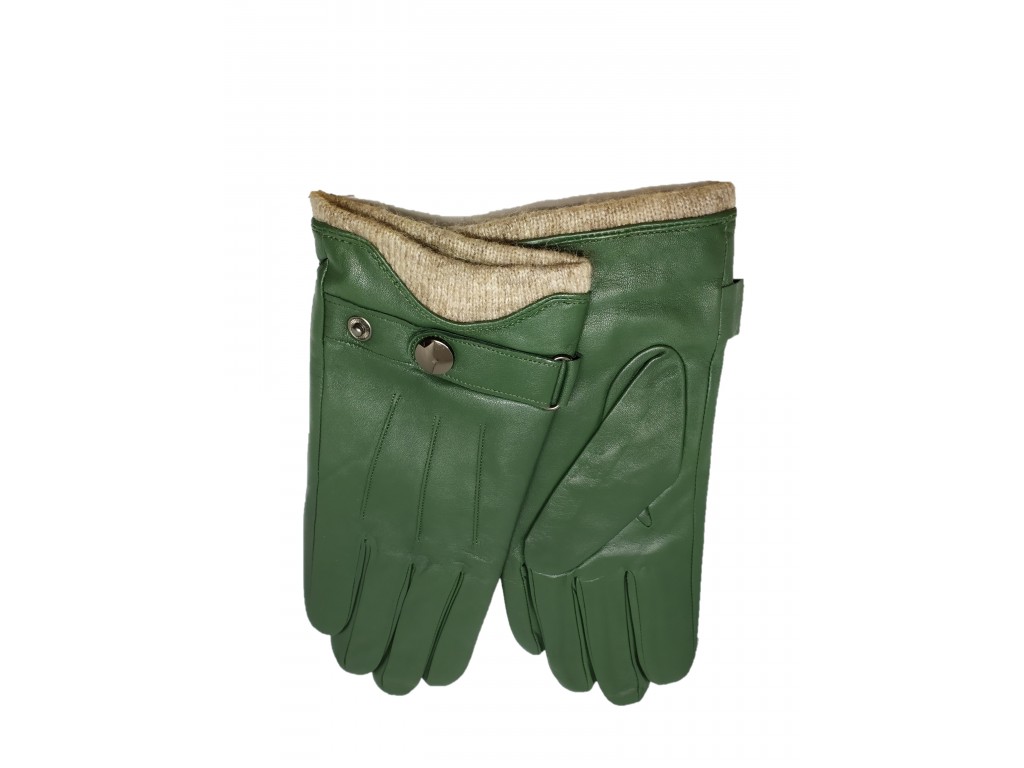 Guantes de piel y lana verdes