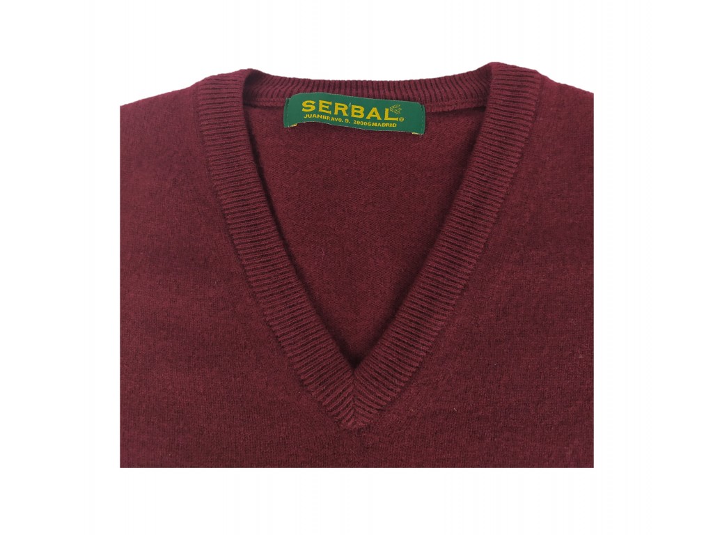 Jersey de cuello de pico lana 100% burdeos