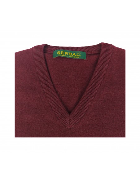 Jersey de cuello de pico lana 100% burdeos