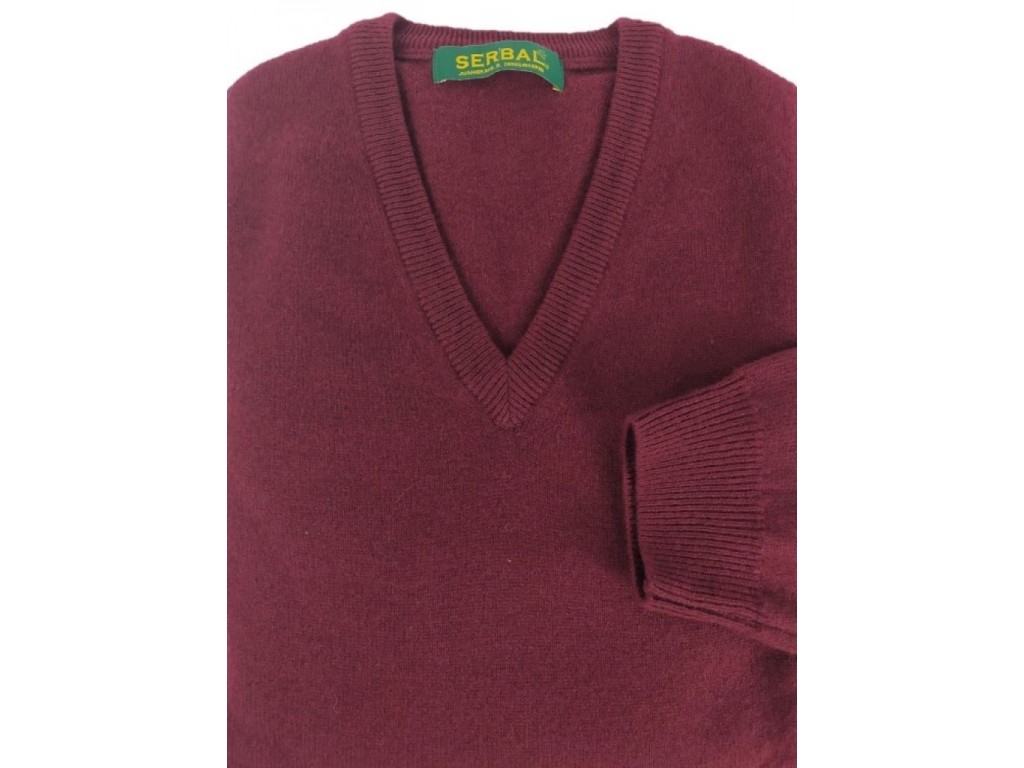 Jersey de cuello de pico lana 100% burdeos