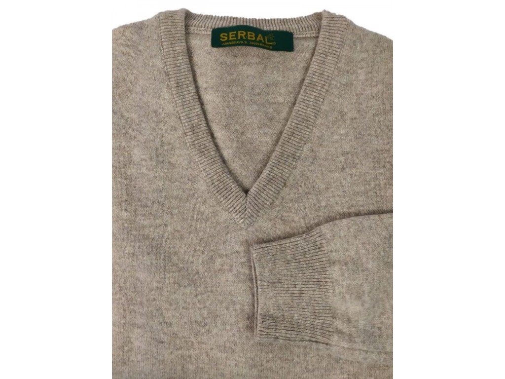 Jersey de cuello de pico lana 100% beige