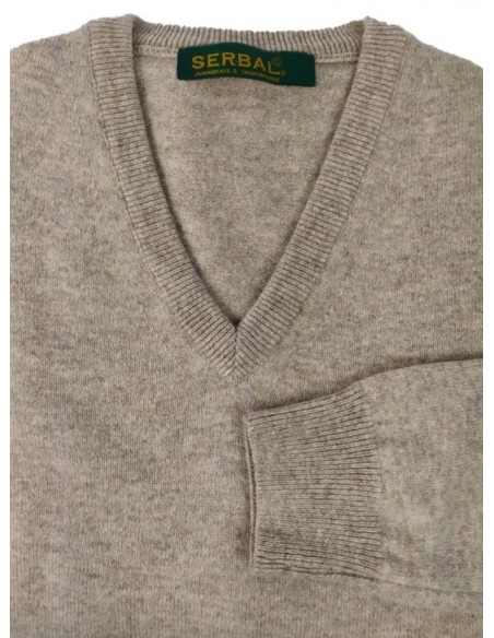 Jersey de cuello de pico lana 100% beige