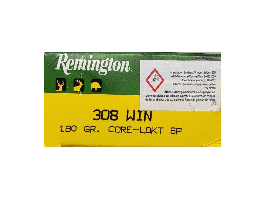 Balas calibre 308 Win. Remington. Core-lokt SP. 180gr