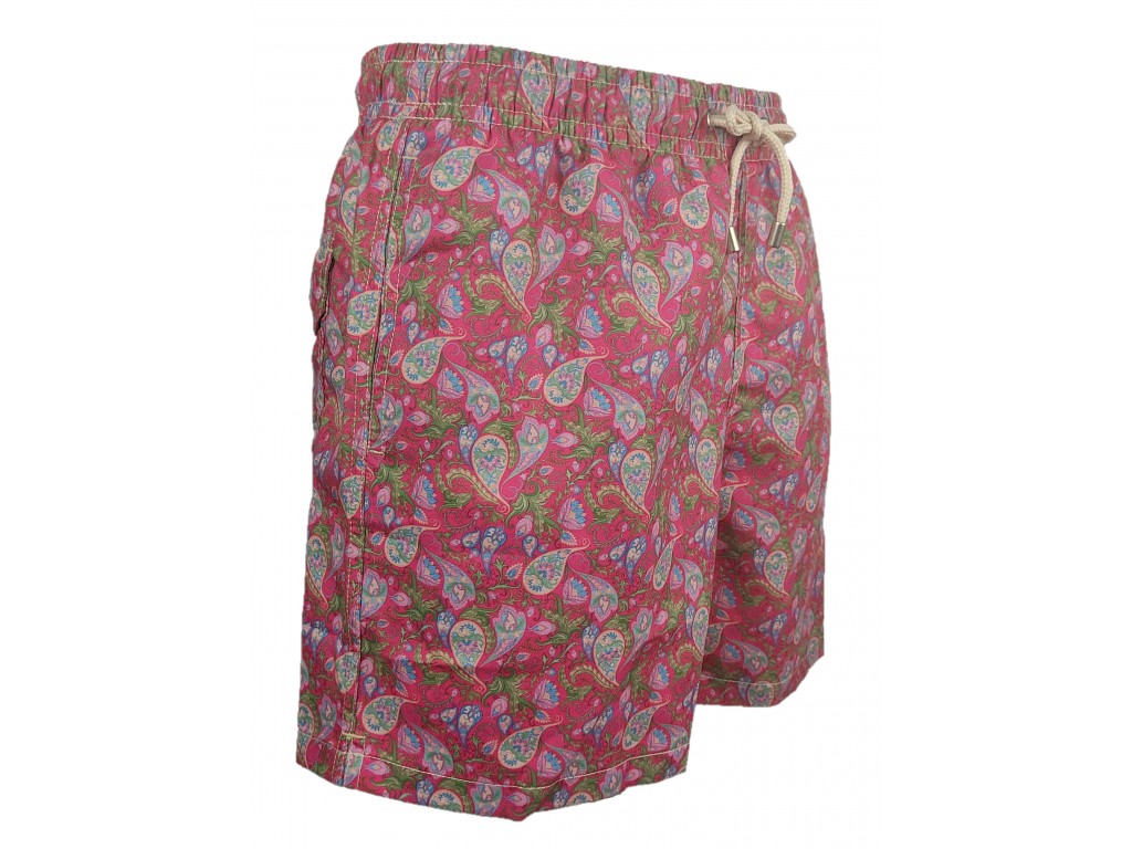 Traje de baño rosa oscuro con estampado de paisley en varios tonos