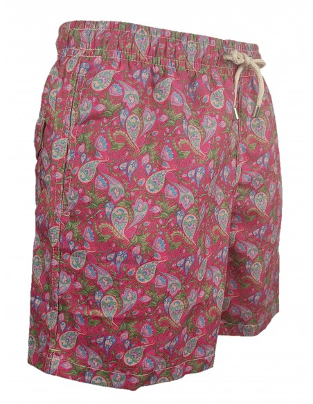 Traje de baño rosa oscuro con estampado de paisley en varios tonos