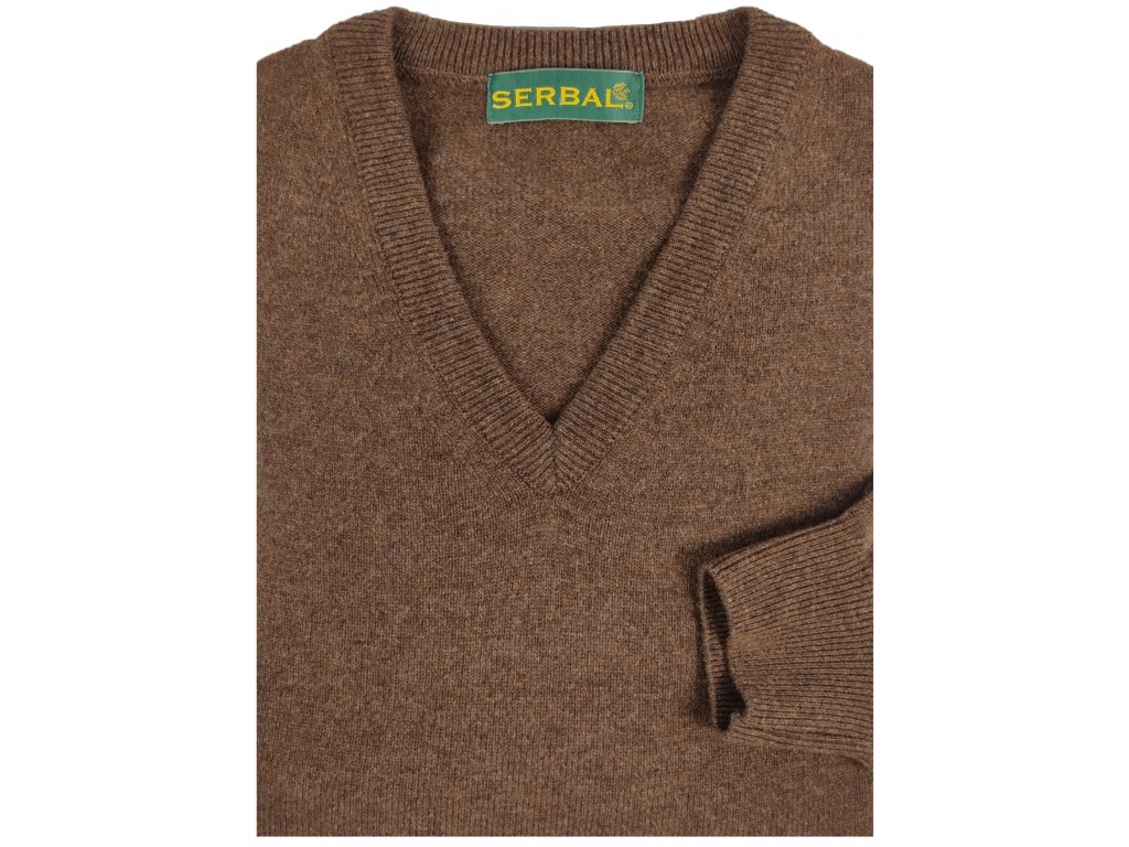 Jersey cuello pico lana tabaco