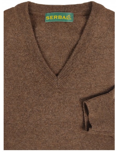 Jersey cuello pico lana tabaco