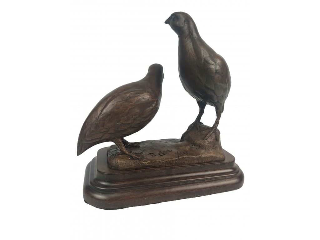 Bronce de pareja de codornices del autor Lucio Relaño.