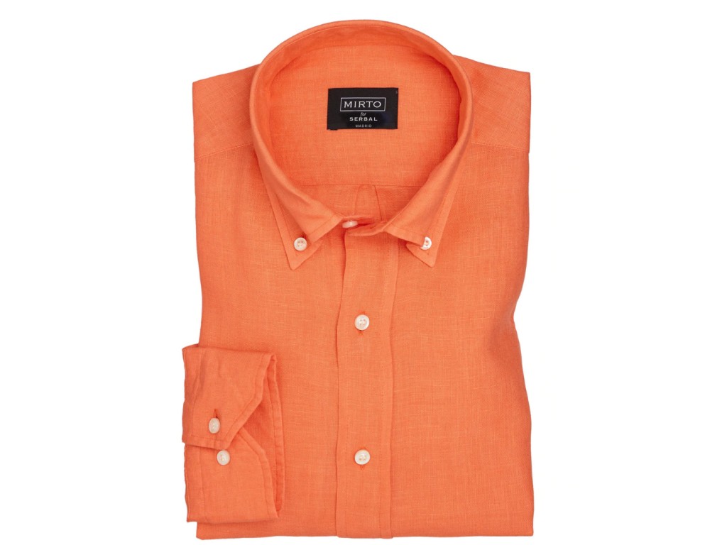 Camisa lino manga larga color naranja Talla L Color 55-NARANJA